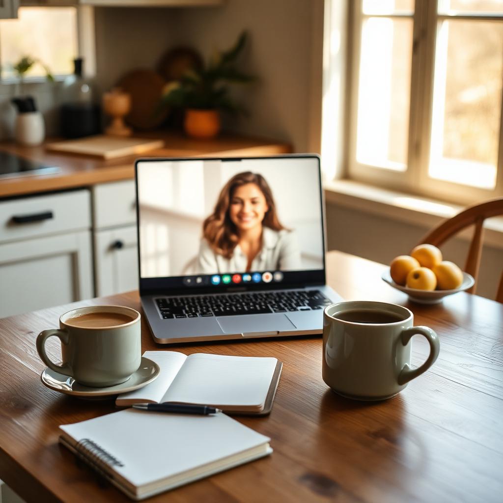 Cozy Saskatchewan kitchen table set up for a virtual dietitian appointment